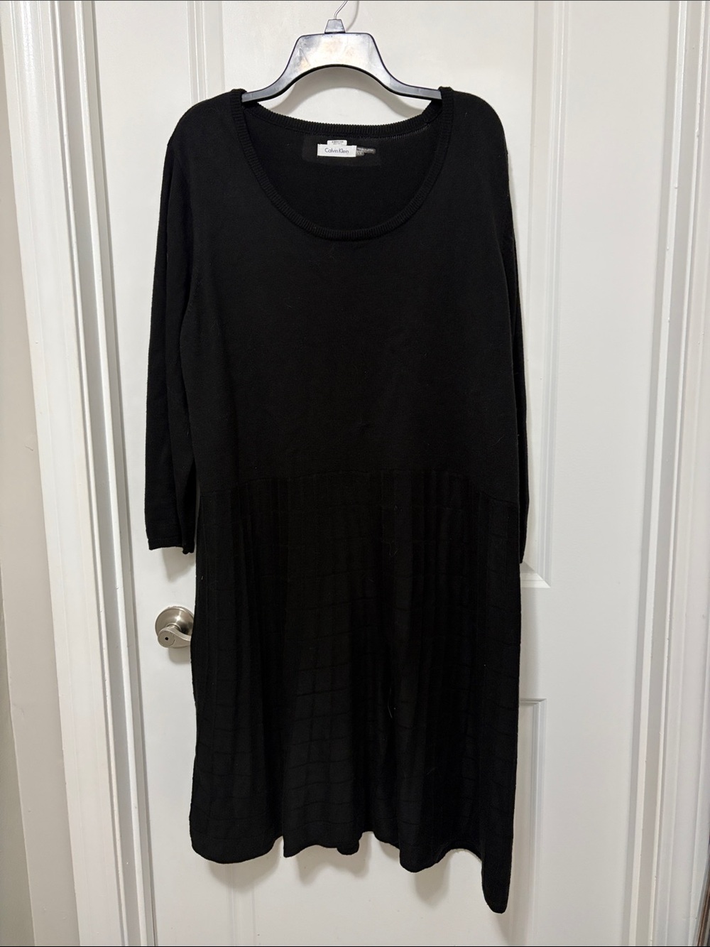 Calvin Klein Black Long-Sleeve Knit Midi Dress